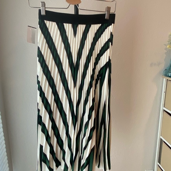 H&M Chevron Pleated Midi Skirt - Kelly Green/Black/White - XS - Chic & Elegant - Picture 8 of 11